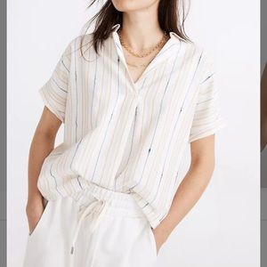 Madewell Yellow & Cream Striped Collared v-Neck Short-sleeve top